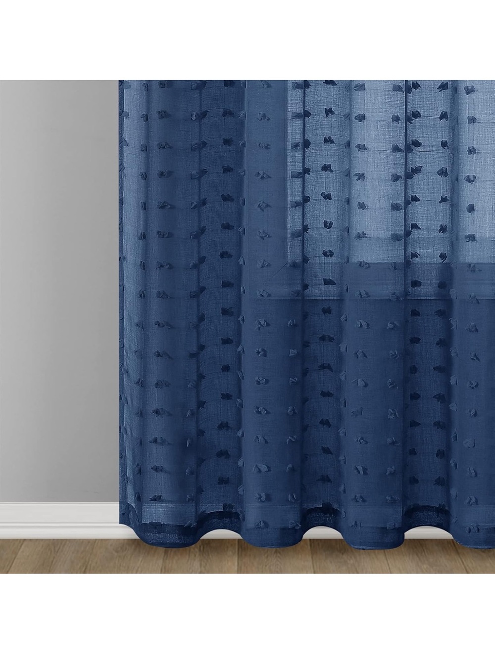 Navy Pom Pom Sheer Shower Curtain Panel - Stylish Blue Bath Accent
